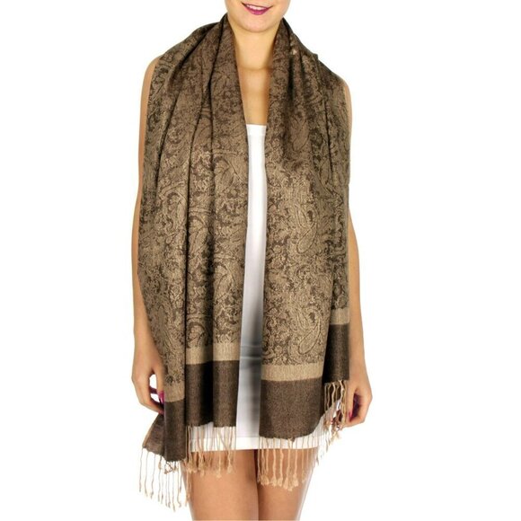 NWT Women's Pashmina Reversible Paisley Fringed Shawl Evening Wrap - Picture 6 of 11